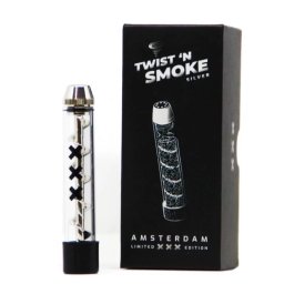 Pipa blunt sticla Twist & Smoke Amsterdam XXX Silver 10cm