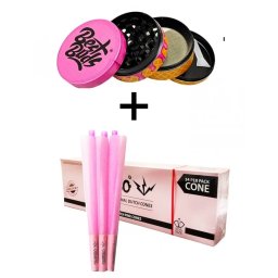 Best Buds Set Grinder Gelato Raspberry Cone + Conuri pre-rulate din canepa Jumbo Pink Premium King Size x34