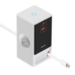 Incarcator priza 2 x Schuko + USB-A + USB-C 65W 1.5m Alb, Baseus PSLR000602