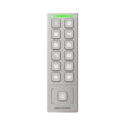 Cititor de proximitate cu tastatura Hikvision DS-K1T809EX, card sau PIN, maxim 1000 carduri si 1000 useri, cititor pentru carduri EM incorporat, Wiegand out, supports Wiegand 26/34, alimentare: 12 VDC, 1 A, protectie: IP65, dimensiunii: 151 mm × 48 mm ×