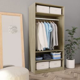 Dulap tip Sifonier cu Polite si Suport Umerase, PAL Stejar Sonoma, 100x50x200 cm