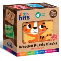 Cub puzzle, lemn - grădină zoologică colorată
