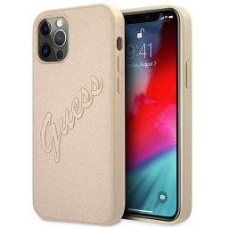 Husa Guess Husa Saffiano Vintage Script iPhone 12 / 12 Pro Auriu