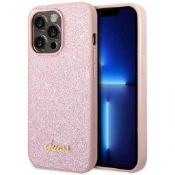 Husa Guess Husa Glitter TPU Flakes Script Metal Logo iPhone 14 Pro Max Pink