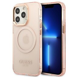 Husa Guess GUHMP13LHTCMP iPhone 13 Pro / 13 6.1" pink/pink hard case Gold Outline Translucent MagSafe