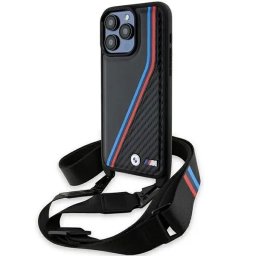 Husa M Edition Carbon Tricolor Lines & Strap case for iPhone 15 Pro - black