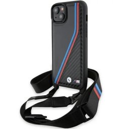Husa M Edition Carbon Tricolor Lines & Strap case for iPhone 15 / 14 / 13 - black