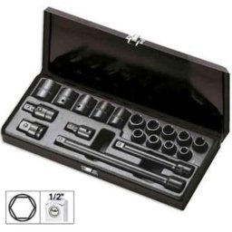 SET DE 14 TUBULARE DE IMPACT SCURTE 1/2" (19 PIESE), HEXAGONALE + ADAPTOARE Dim.:10,11,12,13,14,15,16,17,18,19,21,22,24, 27mm, 3 prelungitoare 50, 150 si 250mm, 1 adaptor 1/2" H X 3/4" M, 1 articulatie universal 1/2