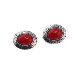 Cercei cu clipsuri Coral rosu in montura argintie - model oval, 28mm