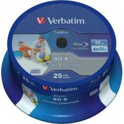 BD-R VERBATIM 25GB, viteza 6x, 25 buc, Single Layer, spindle, printabil, Wide Inkjet Printable 43811