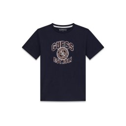 GUESS Tricou bleumarin / maro / alb