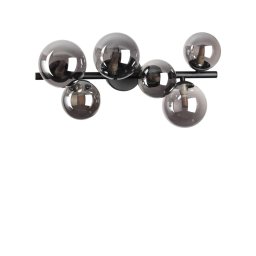 Plafoniera globuri Perlage 309262, L:49 cm, H:19,5 cm, metal negru, sticlă fumurie