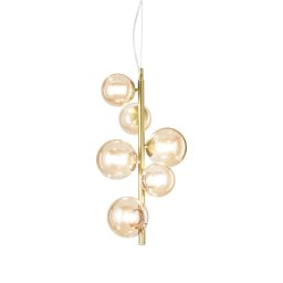 Lustra globuri Perlage 317793, D:26 cm, 6x4W G9 LED, metal alamă, sticlă ambră