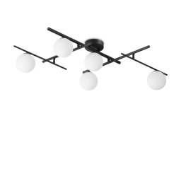 Plafoniera globuri Atlas 328218, 5xG9, L:106 cm, metal negru, sticlă albă