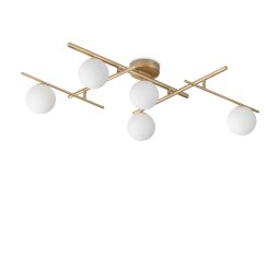 Plafoniera globuri Atlas 311364, 5xG9, L:106 cm, metal auriu, sticlă albă