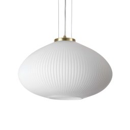Pendul Plisse Sp1, conic, D:45 cm, H:36 cm / max 245 cm, metal alamă satinată, sticla albă