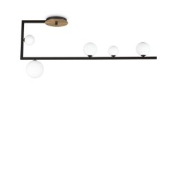 Plafoniera globuri Birds, L:115 cm, 5x3W G9 LED, metal negru, sticla alba