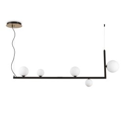 Lustra design Birds, L:135,5 cm, 5x3W G9 LED, H:51,5-160 cm, metal negru, globuri albe