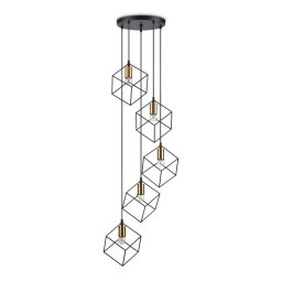 Lustră vintage Ice Sp5 Nero, D:50 cm, H min 60 / max 245,5 cm, metal negru, alamă