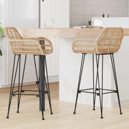 Scaun Bar 2 pcs natural 55 x 52 x 92 cm Ratan si Fier GartenMobel Dekor