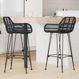 Scaun Bar 2 pcs Negru 55 x 52 x 92 cm Ratan si Fier GartenMobel Dekor