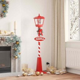 Lampa de strada de Craciun cu felinar Rosu 40,5x40,5x180cm GartenMobel Dekor