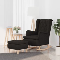 Fotoliu balansoar cu taburet, negru, material textil GartenMobel Dekor