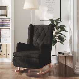 Fotoliu cu picioare balansoar din lemn de hevea negru textil GartenMobel Dekor