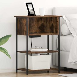 Dulap de noapte stejar fumuriu 55x31x76 cm, cu statie de incarcare