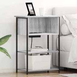 Dulap de noapte gri sonoma cu statie de încarcare, 55x31x76 cm, lemn compozit