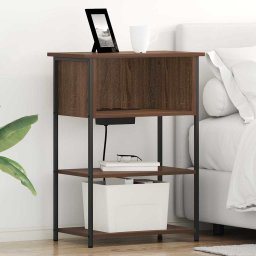 Dulap de noapte stejar inchis cu statie de incarcare, 55x31x76 cm