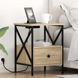 Set 2 noptiere dormitor stejar sonoma cu statie de incarcare 41,5x40,5x55 cm
