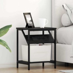 Set 2 noptiere dormitor stejar negru cu statie de încarcare 38x30x48 cm