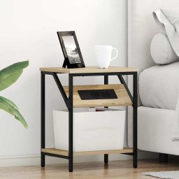 Set 2 noptiere dormitor stejar sonoma cu statie de încarcare 38x30x48 cm