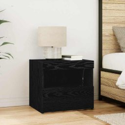 Noptiera dormitor stejar negru cu LED, 50x40x45 cm, lemn compozit