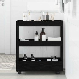 Trolley pentru Depozitare Ingust Stejar Negru 60 x 18 x 70 cm GartenMobel Dekor