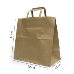 Pungi de hartie cu maner banda, 32+21 x 33 cm, hartie natur 80g