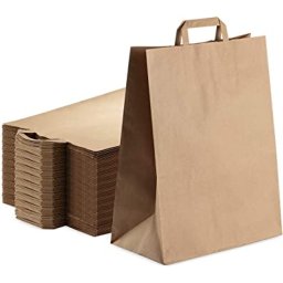 Sacose hartie cu maner banda, 32+21 x 33 cm, hartie natur 80g, set 100 bucati