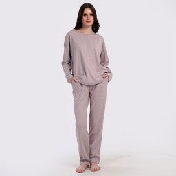 Pijama Damă din Bumbac Interlock 100% Vienetta, Model 'Sweet Cream' Oversize și Confort Urban