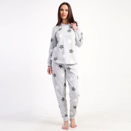 Pijama Damă din Bumbac Vătuit 100% Vienetta, Model 'Shine Like a Star' Confort Strălucitor
