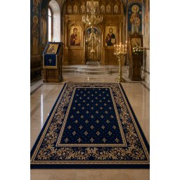 Covor Bisericesc Lotos 15033-810, Marime 250 x 350 cm, Albastru, Inaltime Fir 8 mm, Antialergic, Polipropilena, Manastire, Biserica, Altar, Naos, Pronaos, Capela
