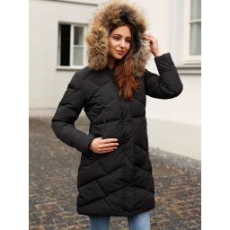 PERSO Woman's Quilted women's winter jacket with real fur on the hood