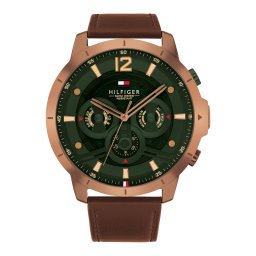TOMMY HILFIGER Ceas analogic 'LUCA' maro / verde închis