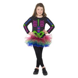 Costum Halloween copii schelet multicolor tutu 7-9 ani