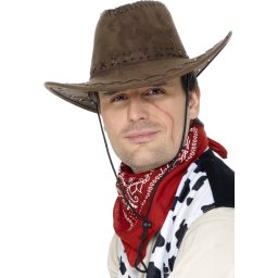 Palarie petrecere cowboy cusuta maro