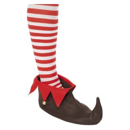 Pantofi de spiridus maro cu rosu