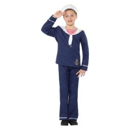Costum carnaval copii marinar albastru cu alb 7-9 ani