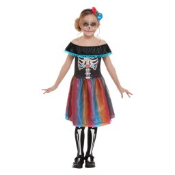 Costum Halloween copii Day of The Dead cu fundita 7-9 ani