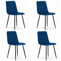 Set 4 scaune bucatarie/living, Artool, Kara, catifea bleumarin, picioare metal negru, 44.5x50.5x87 cm
