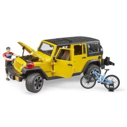 Jeep Wrangler Rubicon, cu bicicleta de munte si ciclist, Bruder 02543